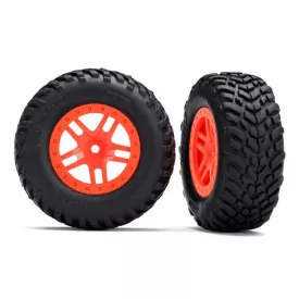   Traxxas Tires & wheels, assembled, glued (SCT Split-Spoke orange wheels, SCT off-road racing tires, foam inserts) (2) (4WD f/r, 2WD rear) (TSM rated)