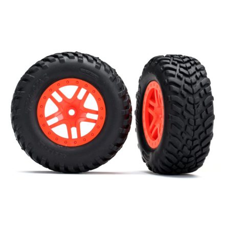 Traxxas Tires & wheels, assembled, glued (SCT Split-Spoke orange wheels, SCT off-road racing tires, foam inserts) (2) (4WD f/r, 2WD rear) (TSM rated)