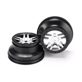   Traxxas Wheels, SCT Split-Spoke, satin chrome, black beadlock style, dual profile (2.2" outer, 3.0" inner) (front/rear) (2)