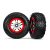 Traxxas Tires & wheels, assembled, glued (SCT Split-Spoke chrome, red beadlock style wheels, dual profile (2.2" outer, 3.0" inner), SCT off-road racing tires, inserts) (2) (front/rear)