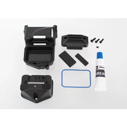 Traxxas Box, receiver (sealed) (servo mount)/ foam (2)/ BCS 3x10mm/ CS 2.5x8mm (2)/ GS 3x4mm/ silicone grease