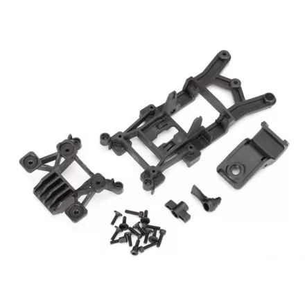 Traxxas Body mounts, front & rear/ 3x12mm CS (4)/ 3x12mm shoulder screw (2)/ 3x10mm flat-head machine screw (8)/ 3x12mm BCS (1)