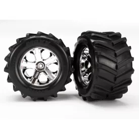   Traxxas  Tires and wheels, assembled, glued 2.8" (All-Star chrome wheels, Maxx® tires, foam inserts) (2)