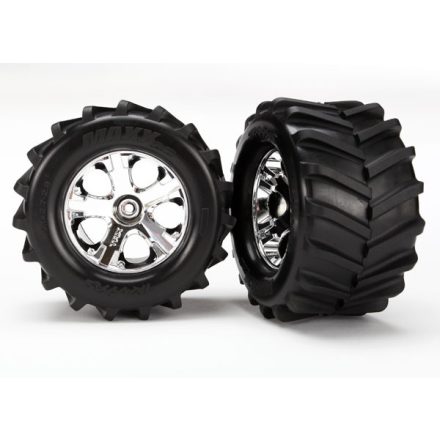 Traxxas  Tires and wheels, assembled, glued 2.8" (All-Star chrome wheels, Maxx® tires, foam inserts) (2)