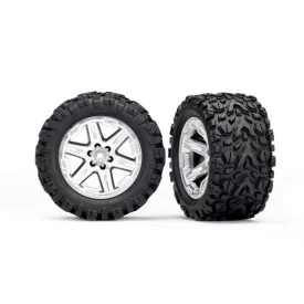   Traxxas  Tires & wheels, assembled, glued (2.8") (RXT satin chrome wheels, Talon Extreme tires, foam inserts) (2) (TSM rated)