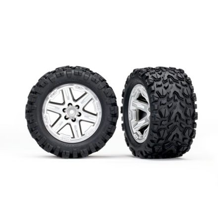 Traxxas  Tires & wheels, assembled, glued (2.8") (RXT satin chrome wheels, Talon Extreme tires, foam inserts) (2) (TSM rated)