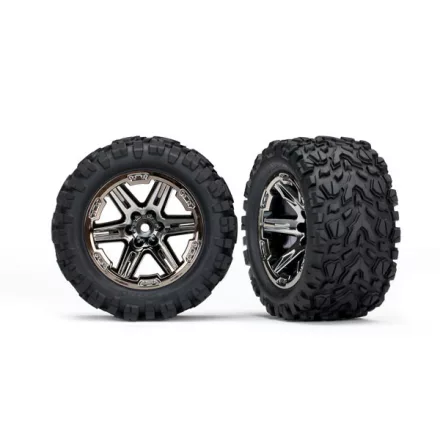 Traxxas Tires & wheels, assembled, glued (2.8") (RXT black chrome wheels, Talon Extreme tires, foam inserts) (2) (TSM rated)