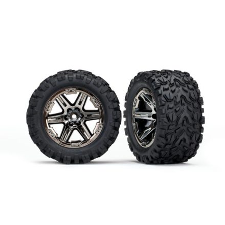 Traxxas Tires & wheels, assembled, glued (2.8") (RXT black chrome wheels, Talon Extreme tires, foam inserts) (2WD electric rear) (2) (TSM rated)