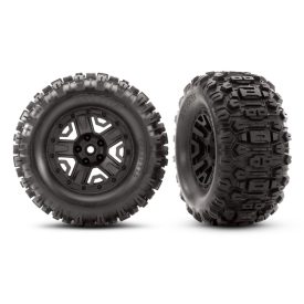   Traxxas Tires & wheels, assembled, glued (black 2.8" wheels, Sledgehammer tires, foam inserts) (2) (TSM® rated)