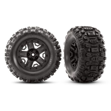 Traxxas Tires & wheels, assembled, glued (black 2.8" wheels, Sledgehammer tires, foam inserts) (2) (TSM® rated)