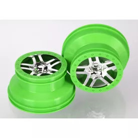   Traxxas  Wheels, SCT Split-Spoke, chrome, green beadlock style, dual profile (2.2" outer, 3.0" inner) (4WD front/rear, 2WD rear) (2)