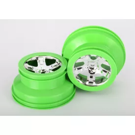   Traxxas Wheels, SCT, chrome, green beadlock style, dual profile (2.2" outer, 3.0" inner) (2) (4WD front/rear, 2WD rear only)