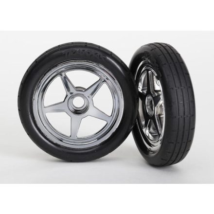 Traxxas Tires & wheels, assembled, glued (5-spoke chrome wheels, tires, foam inserts) (front) (2)