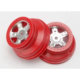   Traxxas Wheels, SCT satin chrome, red beadlock style, dual profile (1.8" inner, 1.4" outer) (2)