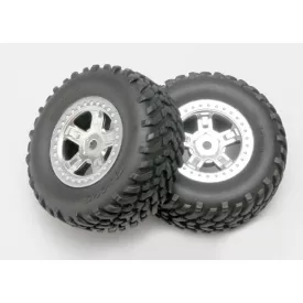   Traxxas  Tires and wheels, assembled, glued (SCT satin chrome wheels, SCT off-road racing tires, foam inserts) (1 each, right & left)