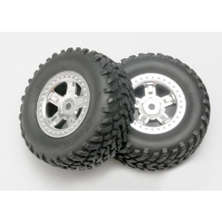 Traxxas  Tires and wheels, assembled, glued (SCT satin chrome wheels, SCT off-road racing tires, foam inserts) (1 each, right & left)