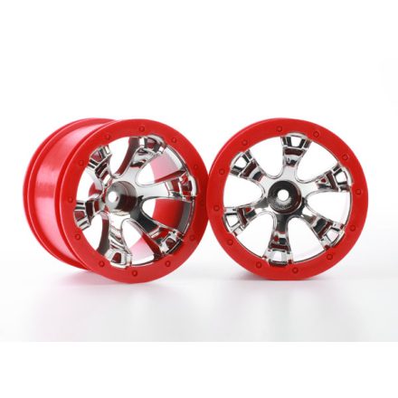 Traxxas Wheels, Geode 2.2" (chrome, red beadlock style) (12mm hex) (2)