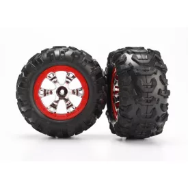   Traxxas Tires and wheels, assembled, glued (Geode chrome, red beadlock style wheels, Canyon AT tires, foam inserts) (1 left, 1 right)