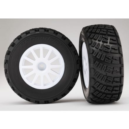 Traxxas Tires & wheels, assembled, glued (White wheels, BFGoodrich® Rally, gravel pattern, tires, foam inserts) (2) (TSM rated)