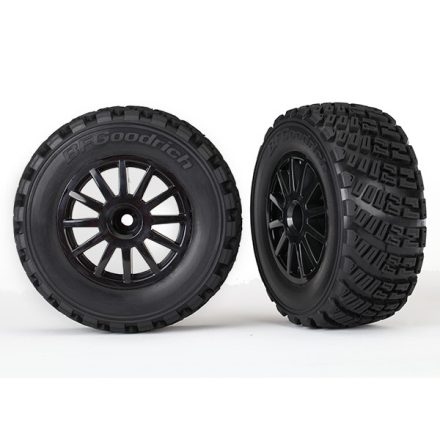 Traxxas  Tires & wheels, assembled, glued (black wheels, gravel pattern tires, foam inserts) (2) (TSM rated)