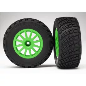   Traxxas Tires & wheels, assembled, glued (Green wheels, BFGoodrich® Rally, gravel pattern tires, foam inserts) (2) (TSM rated)