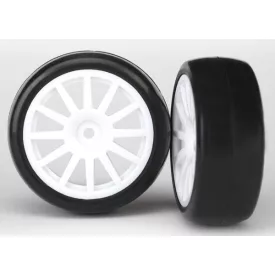   Traxxas  Tires & wheels, assembled, glued (12-spoke white wheels, slick tires) (2)