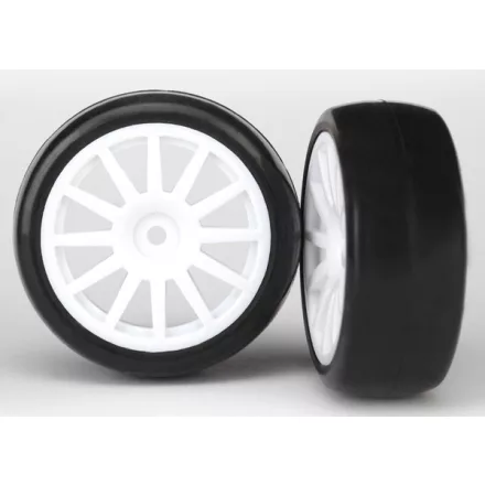 Traxxas  Tires & wheels, assembled, glued (12-spoke white wheels, slick tires) (2)