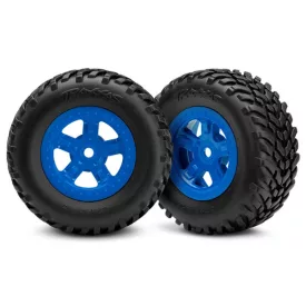   Traxxas Tires and wheels, assembled, glued (SCT blue wheels, SCT off-road racing tires) (1 each, right & left)
