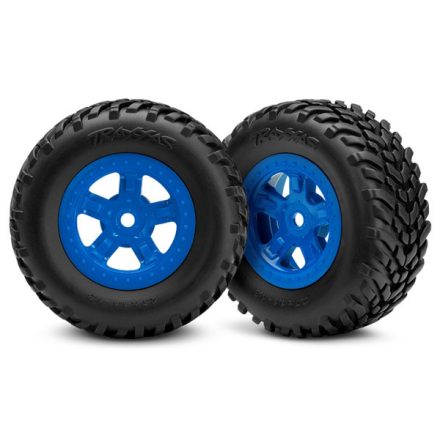 Traxxas Tires and wheels, assembled, glued (SCT blue wheels, SCT off-road racing tires) (1 each, right & left)