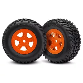   Traxxas Tires and wheels, assembled, glued (SCT orange wheels, SCT off-road racing tires) (1 each, right & left)