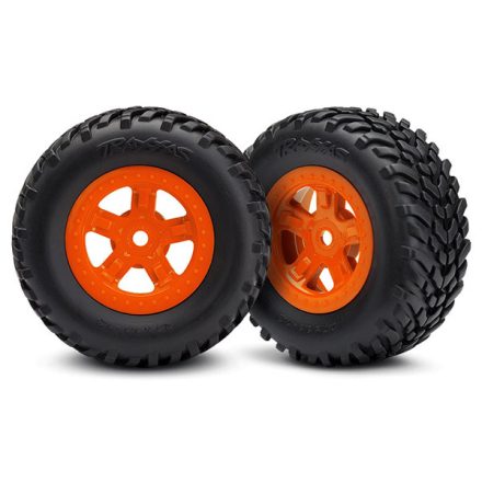Traxxas Tires and wheels, assembled, glued (SCT orange wheels, SCT off-road racing tires) (1 each, right & left)