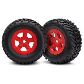   Traxxas Tires and wheels, assembled, glued (SCT red wheels, SCT off-road racing tires) (1 each, right & left)