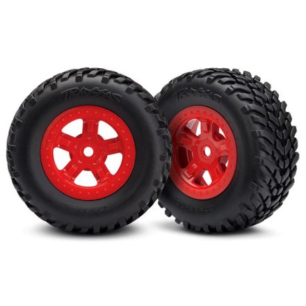 Traxxas Tires and wheels, assembled, glued (SCT red wheels, SCT off-road racing tires) (1 each, right & left)