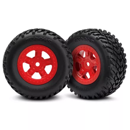 Traxxas Tires and wheels, assembled, glued (SCT red wheels, SCT off-road racing tires) (1 each, right & left)