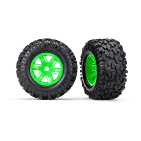   Traxxas Tires & wheels, assembled, glued (X-Maxx® green wheels, Maxx® AT tires, foam inserts) (left & right) (2)