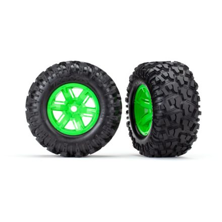 Traxxas Tires & wheels, assembled, glued (X-Maxx® green wheels, Maxx® AT tires, foam inserts) (left & right) (2)