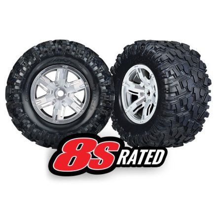 Traxxas  Tires & wheels, assembled, glued (X-Maxx® satin chrome wheels, Maxx® AT tires, foam inserts) (left & right) (2)