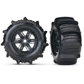   Traxxas Tires & wheels, assembled, glued (X-Maxx® black wheels, paddle tires, foam inserts) (left & right) (2)
