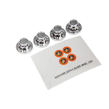 Traxxas Center caps, wheel (chrome) (4)/ decal sheet (requires #8255A extended stub axle)