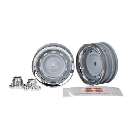 Traxxas Wheels, 1.9", chrome (2)/ center caps (2)/ decal sheet (requires #8255A extended stub axle)