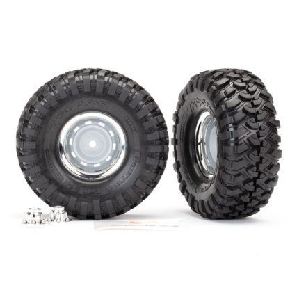 Traxxas Tires and wheels, assembled, glued (1.9" chrome wheels, Canyon Trail 1.9 tires) (2)/ center caps (2)/ decal sheet (requires #8255A extended stub axle)