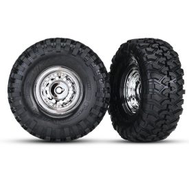   Traxxas Tires and wheels, assembled, glued (1.9" chrome wheels, Canyon Trail 1.9 tires) (2)/ center caps (2)/ decal sheet (requires #8255A extended stub axle)