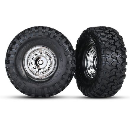 Traxxas Tires and wheels, assembled, glued (1.9" chrome wheels, Canyon Trail 1.9 tires) (2)/ center caps (2)/ decal sheet (requires #8255A extended stub axle)