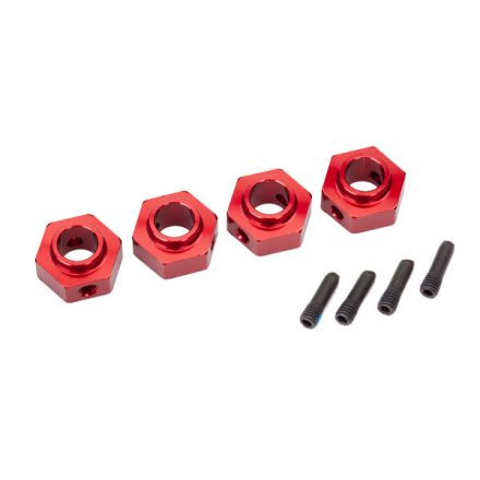 Traxxas Wheel hubs, 12mm hex, 6061-T6 aluminum (red-anodized) (4)/ screw pin (4)