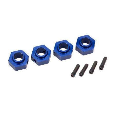 Traxxas Wheel hubs, 12mm hex, 6061-T6 aluminum (blue-anodized) (4)/ screw pin (4)