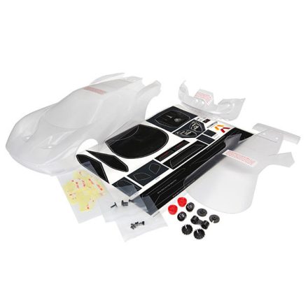 Traxxas Body, Ford GT® (clear, requires painting)/ decal sheet (includes tail lights, exhaust tips, & mounting hardware)
