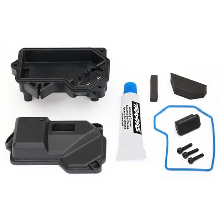 Traxxas Box, receiver (sealed) (steering servo mount)/ receiver cover/ access plug/ foam pads/ silicone grease/ 2.5x10 CS (3)