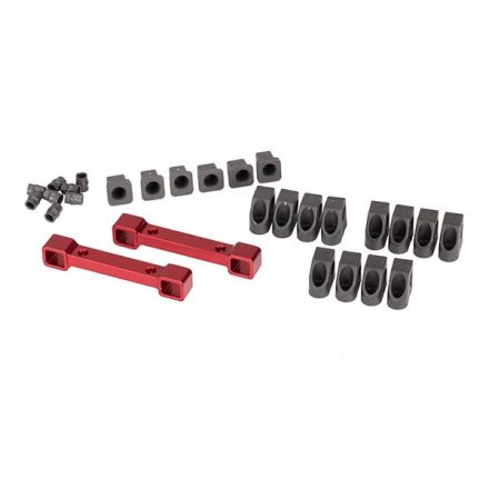 Traxxas Mounts, suspension arms, aluminum (red-anodized) (front & rear)/ hinge pin retainers (12)/ inserts (6)