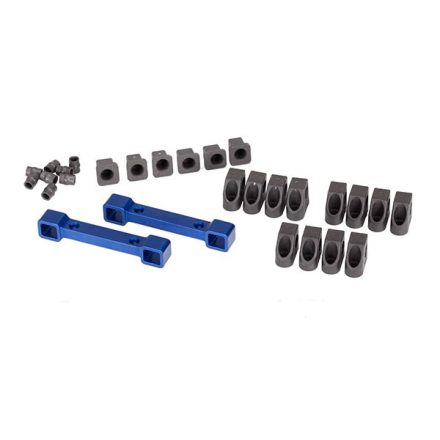 Traxxas Mounts, suspension arms, aluminum (blue-anodized) (front & rear)/ hinge pin retainers (12)/ inserts (6)