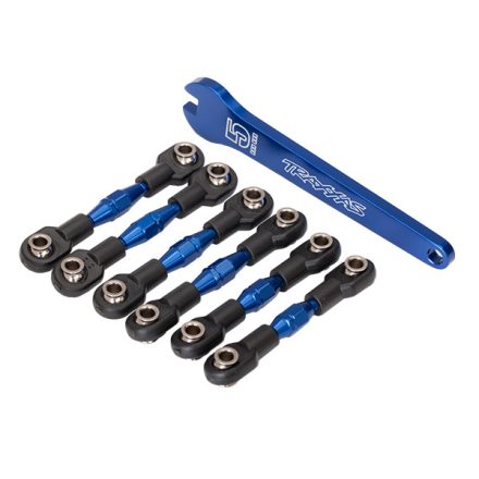 Traxxas Turnbuckles, aluminum (blue-anodized), camber links, 32mm (front) (2)/ camber links, 28mm (rear) (2)/ toe links, 34mm (2)/ aluminum wrench